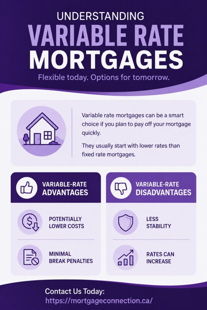 An infographic outlining variable rate mortgage advantages and disadvantages.