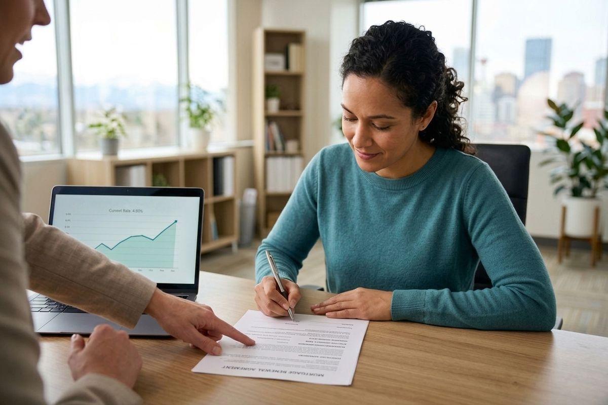 A home owner signing their mortgage renewal agreement.