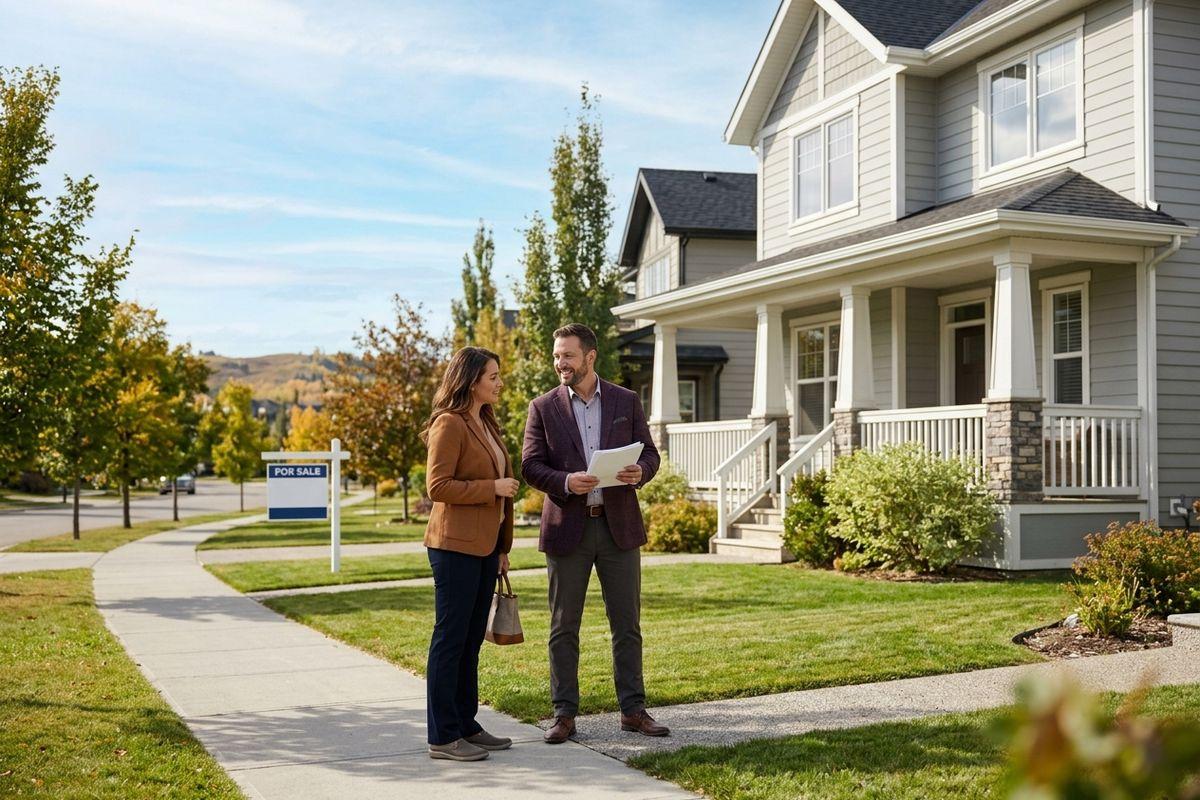 A realtor showing a client a potential home to buy.