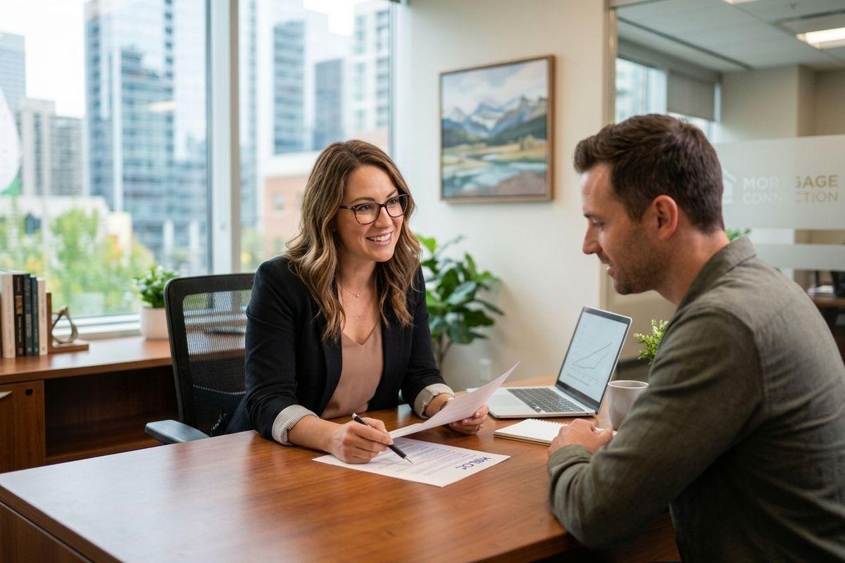 A mortgage broker and client discussing a home equity line of credit.