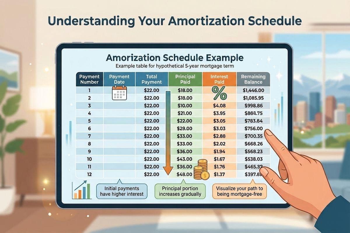 An infographic of an example amortization schedule.